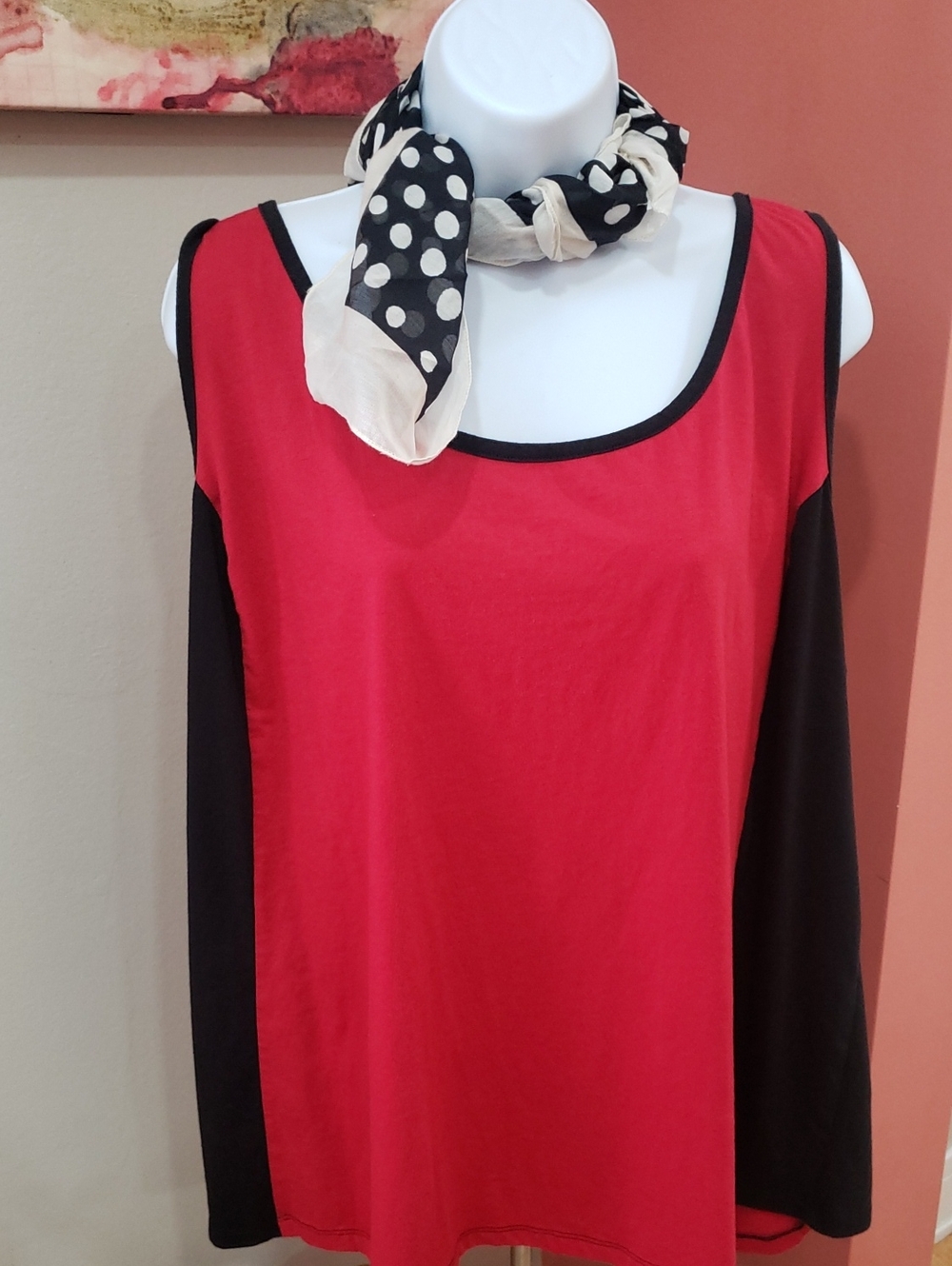 Women's Cold Shoulder Sleeves Top In Red & Black, 3X